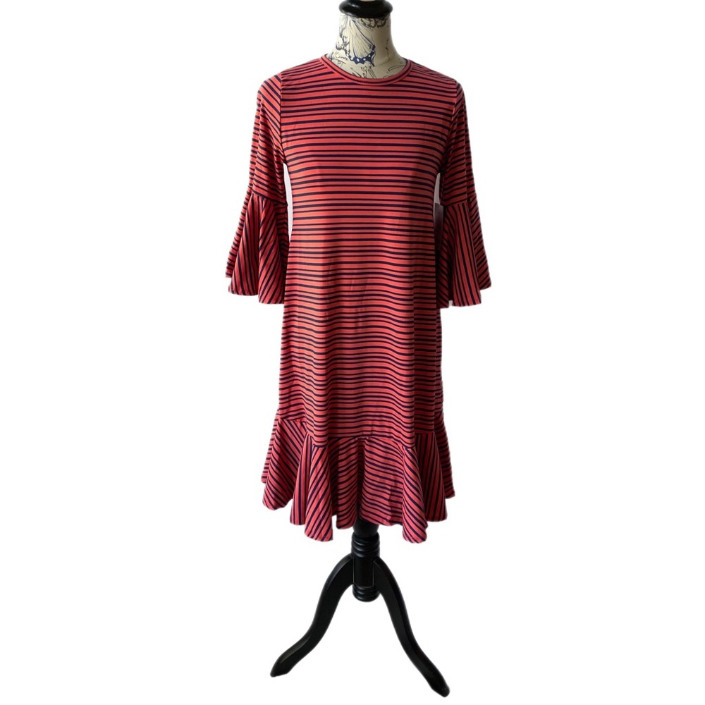 NWT LuLaRoe Maurine Dress Coral and Navy Striped Women’s Size S